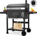 Grill węglowy XXL, grill węglowy z kominem i pokrywą, grill z wózkiem, wędzarnia z kółkami i termometrem, duży grill węglowy na kemping i do ogrodu(XXL)